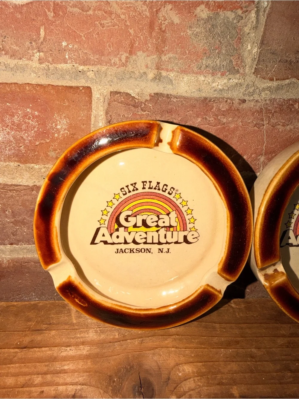 Six Flags Great Adventure Ceramic Ashtrays - Vintage Logo Limited 80s 90s Retro